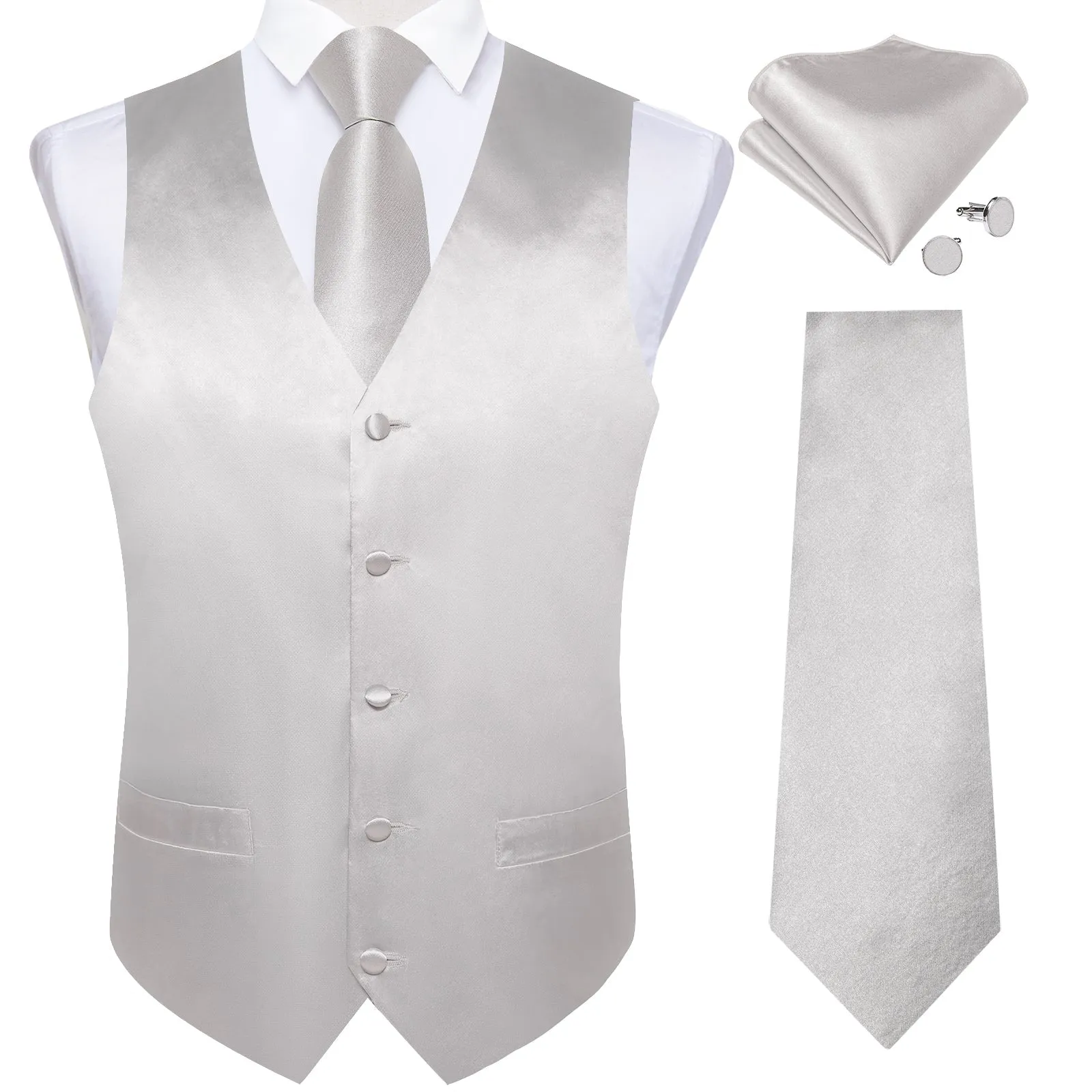 Cloud Grey Solid Vest for Men Men's Vest Tie Set