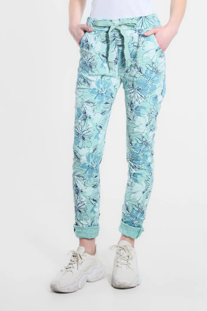 Collins Sketch Floral Stretch Tie Waist Pant (PL160K)