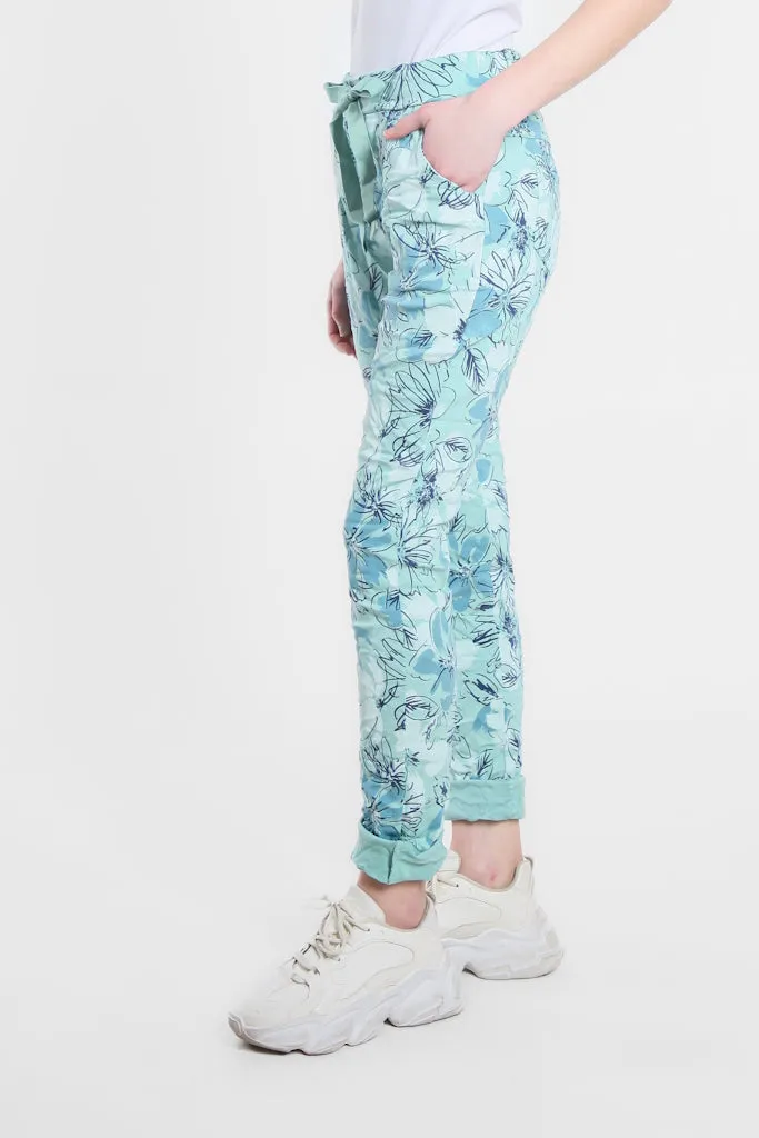 Collins Sketch Floral Stretch Tie Waist Pant (PL160K)