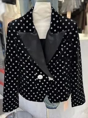 Colorblock Dot Slimming Blazers For Women Notched Collar Long Sleeve Tunic Spliced Button Temperament Coats Female