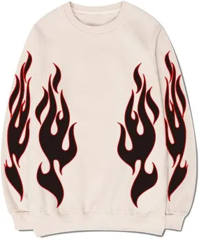 CORIRESHA Teen Flame Sweatshirt Crewneck Long Sleeve Cotton Y2K Aesthetic Pullover