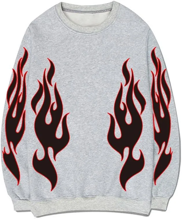 CORIRESHA Teen Flame Sweatshirt Crewneck Long Sleeve Cotton Y2K Aesthetic Pullover