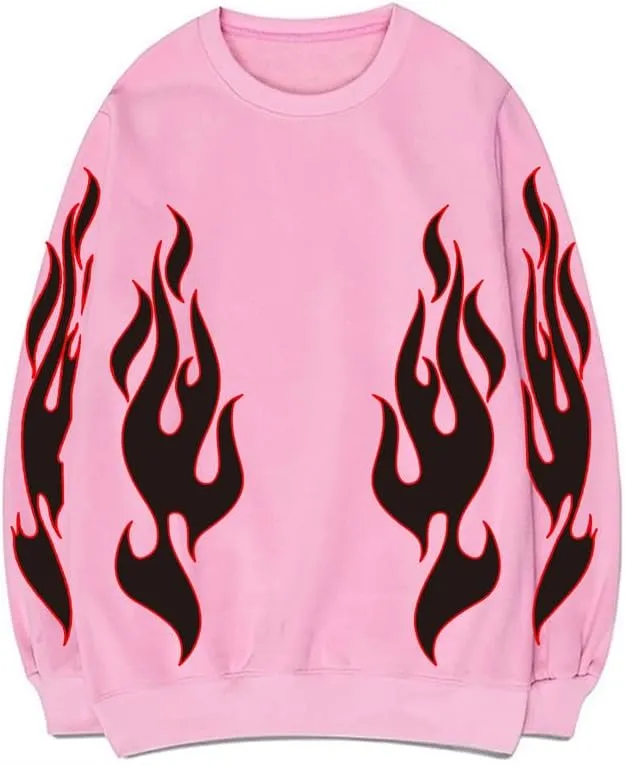 CORIRESHA Teen Flame Sweatshirt Crewneck Long Sleeve Cotton Y2K Aesthetic Pullover