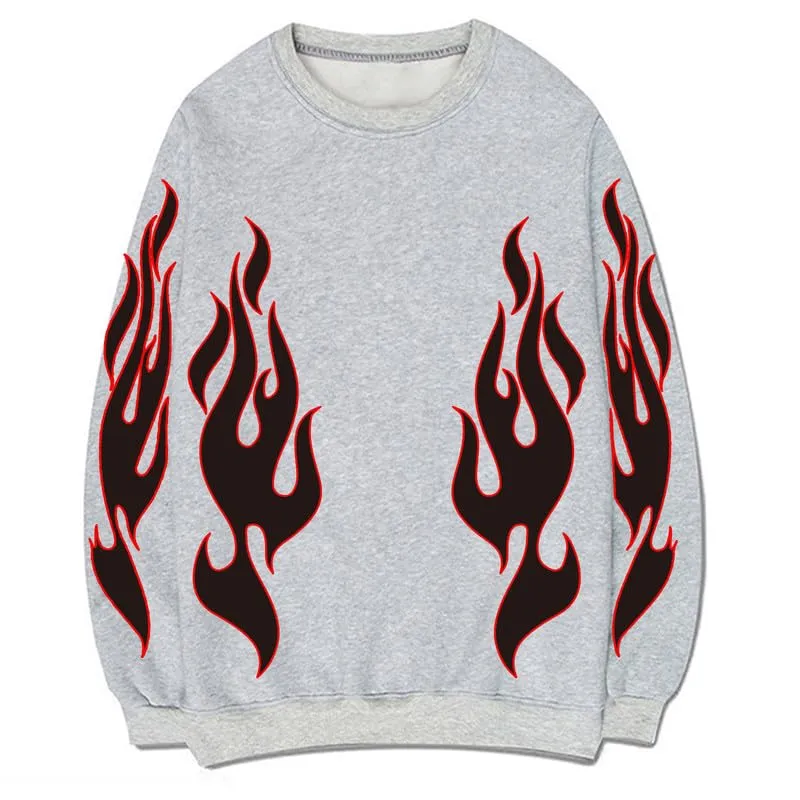 CORIRESHA Teen Flame Sweatshirt Crewneck Long Sleeve Cotton Y2K Aesthetic Pullover