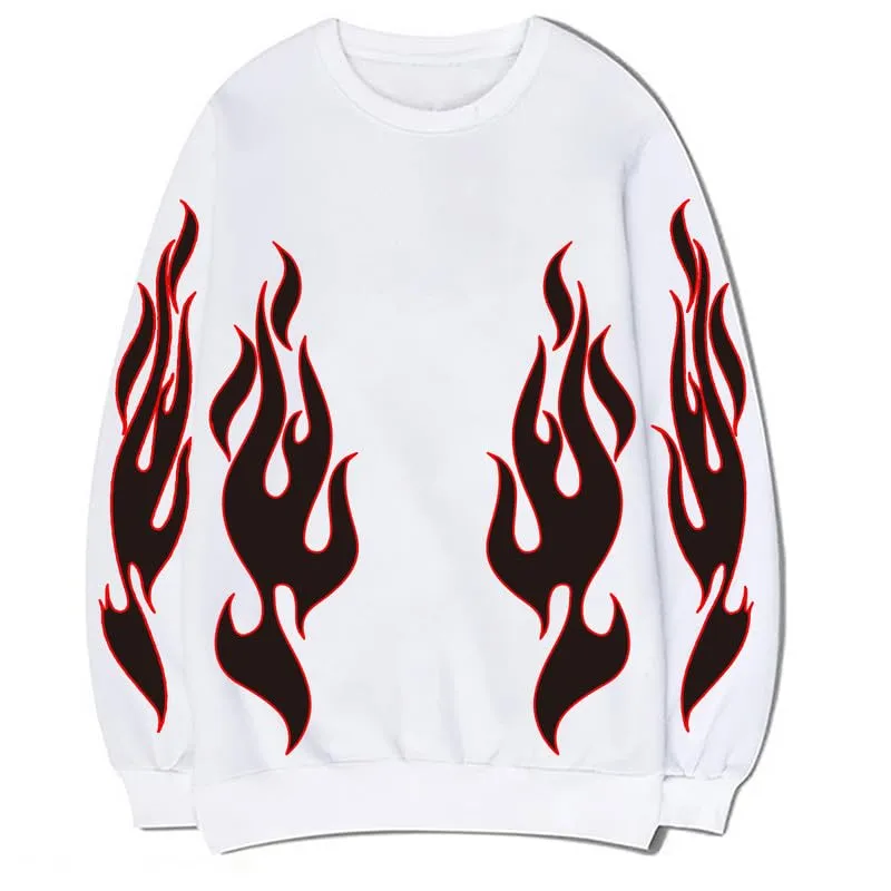 CORIRESHA Teen Flame Sweatshirt Crewneck Long Sleeve Cotton Y2K Aesthetic Pullover