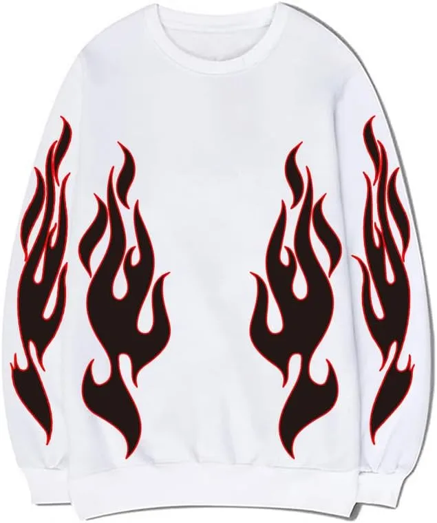 CORIRESHA Teen Flame Sweatshirt Crewneck Long Sleeve Cotton Y2K Aesthetic Pullover