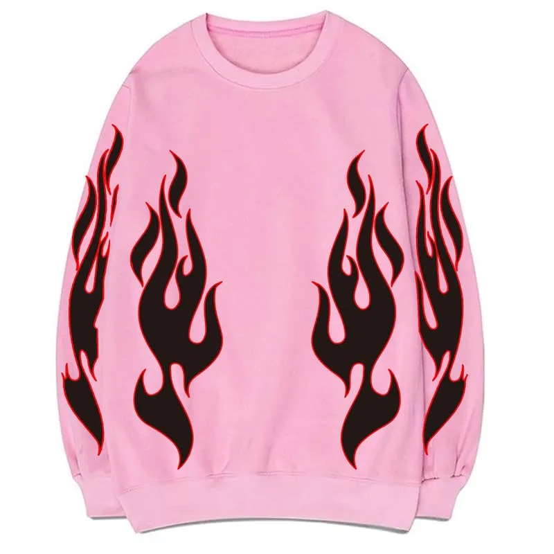 CORIRESHA Teen Flame Sweatshirt Crewneck Long Sleeve Cotton Y2K Aesthetic Pullover