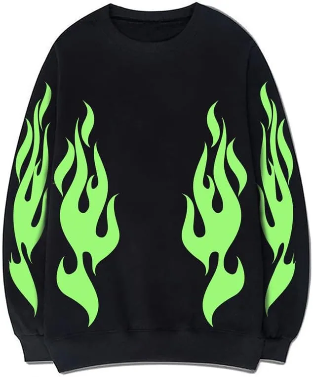 CORIRESHA Teen Flame Sweatshirt Crewneck Long Sleeve Cotton Y2K Aesthetic Pullover