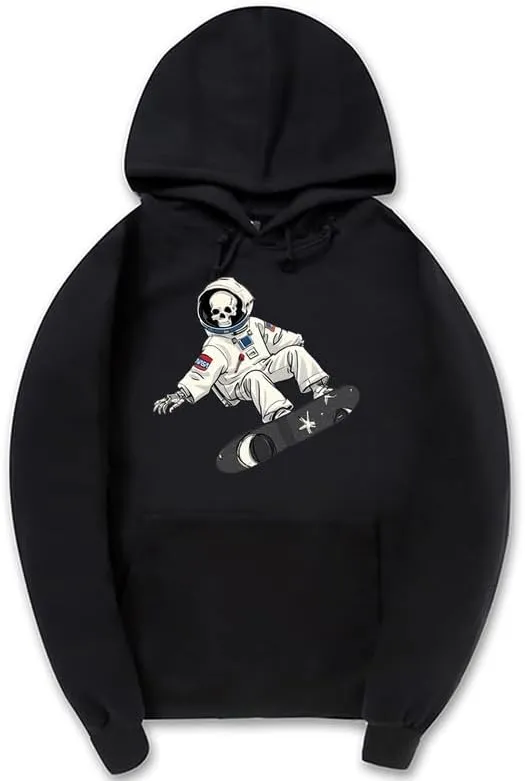 CORIRESHA Unisex Halloween Skull Astronaut Hoodie Casual Long Sleeve Drawstring Skateboarding Sweatshirt