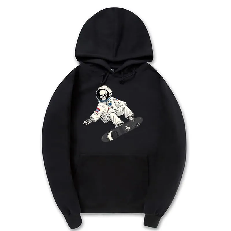 CORIRESHA Unisex Halloween Skull Astronaut Hoodie Casual Long Sleeve Drawstring Skateboarding Sweatshirt