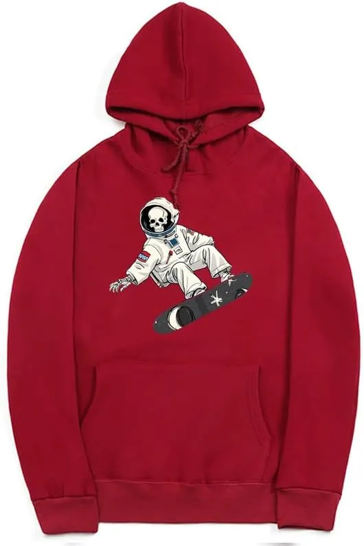 CORIRESHA Unisex Halloween Skull Astronaut Hoodie Casual Long Sleeve Drawstring Skateboarding Sweatshirt