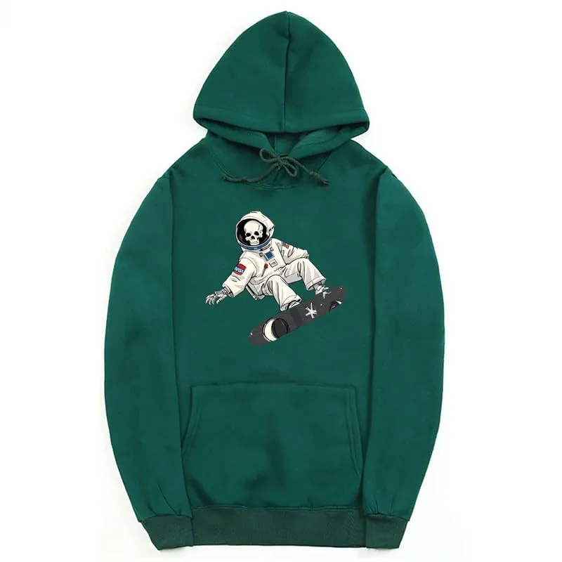 CORIRESHA Unisex Halloween Skull Astronaut Hoodie Casual Long Sleeve Drawstring Skateboarding Sweatshirt