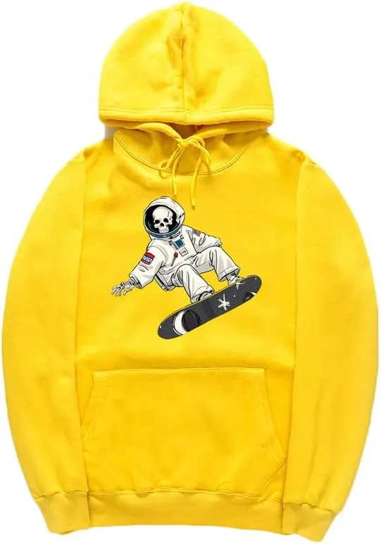 CORIRESHA Unisex Halloween Skull Astronaut Hoodie Casual Long Sleeve Drawstring Skateboarding Sweatshirt