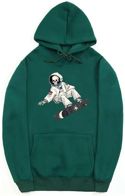 CORIRESHA Unisex Halloween Skull Astronaut Hoodie Casual Long Sleeve Drawstring Skateboarding Sweatshirt