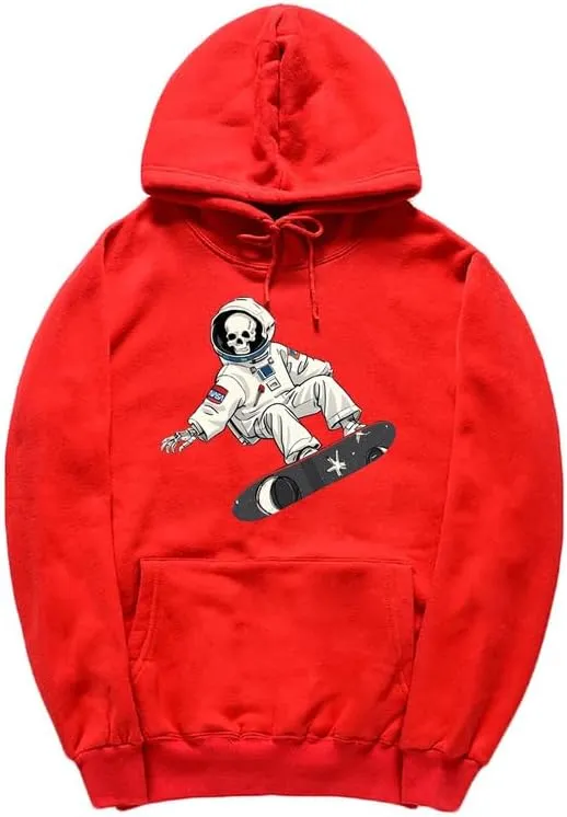 CORIRESHA Unisex Halloween Skull Astronaut Hoodie Casual Long Sleeve Drawstring Skateboarding Sweatshirt