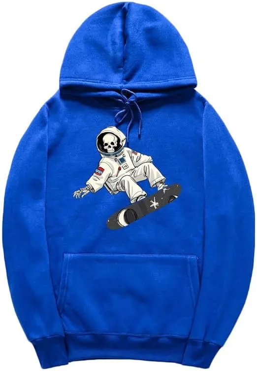 CORIRESHA Unisex Halloween Skull Astronaut Hoodie Casual Long Sleeve Drawstring Skateboarding Sweatshirt