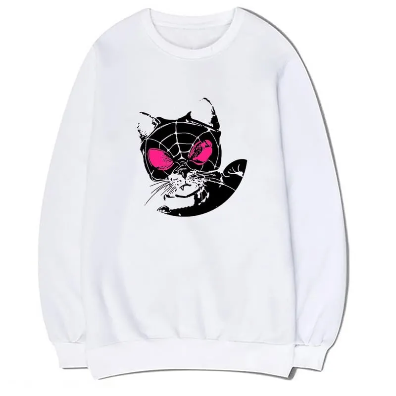 CORIRESHA Women's Cat lovers Pullover Crewneck Long Sleeves Casual Y2K Spider Web Sweatshirt