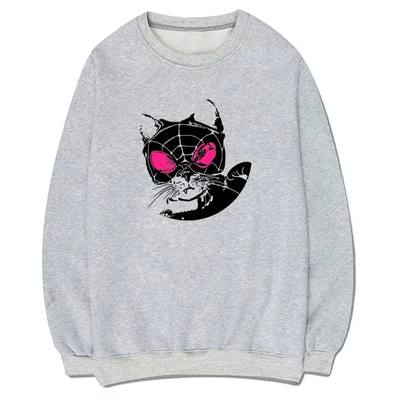 CORIRESHA Women's Cat lovers Pullover Crewneck Long Sleeves Casual Y2K Spider Web Sweatshirt