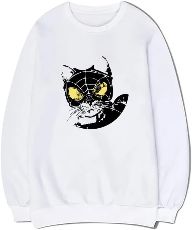 CORIRESHA Women's Cat lovers Pullover Crewneck Long Sleeves Casual Y2K Spider Web Sweatshirt