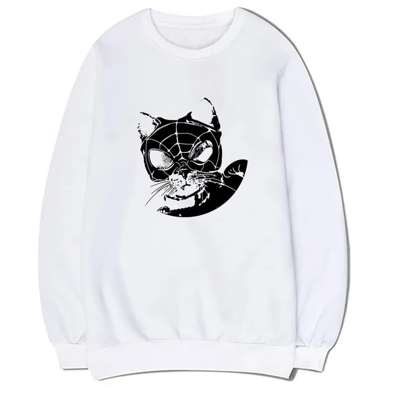 CORIRESHA Women's Cat lovers Pullover Crewneck Long Sleeves Casual Y2K Spider Web Sweatshirt