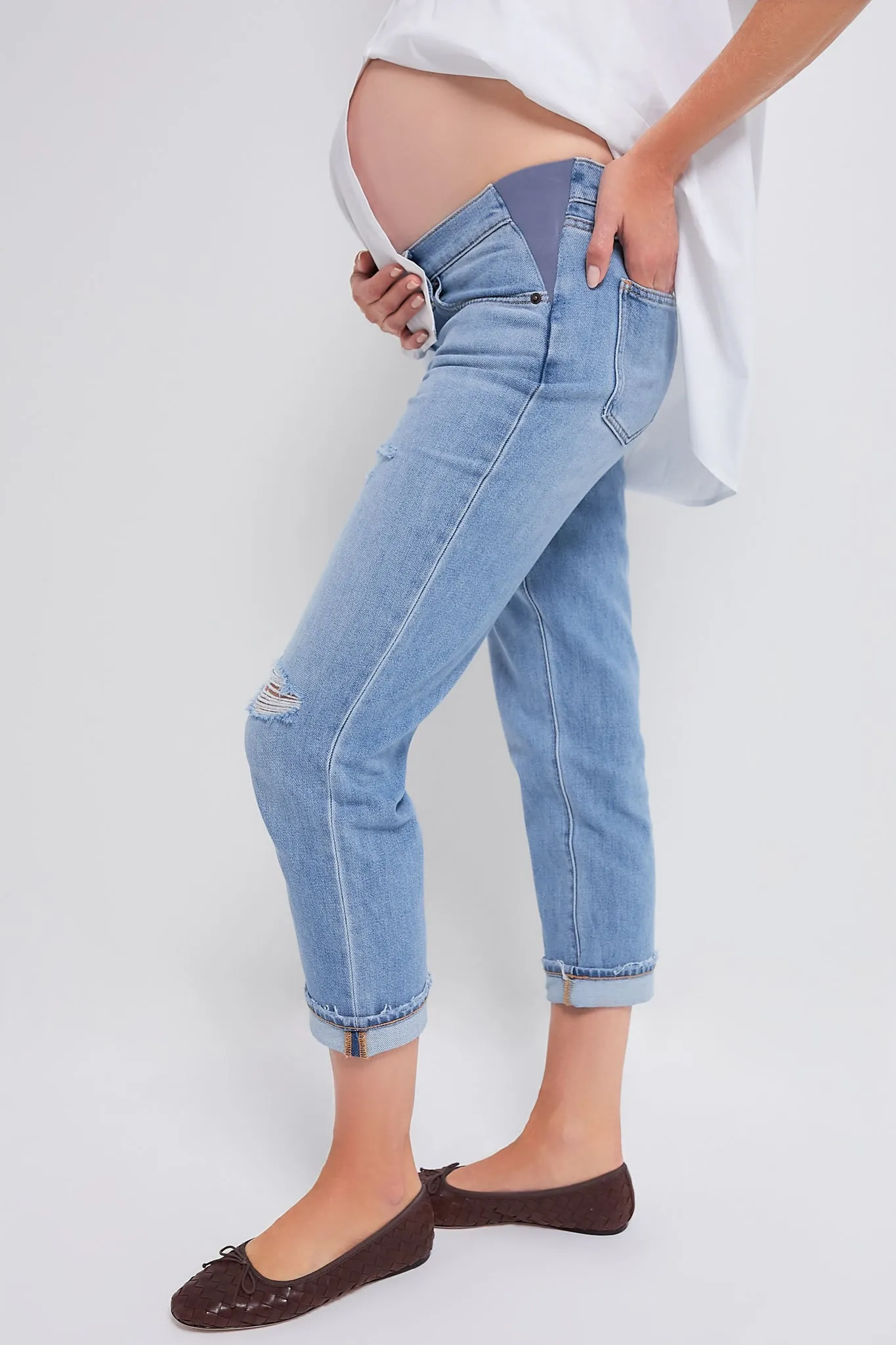 Destroyed Light Wash The Boyfriend Maternity Jean