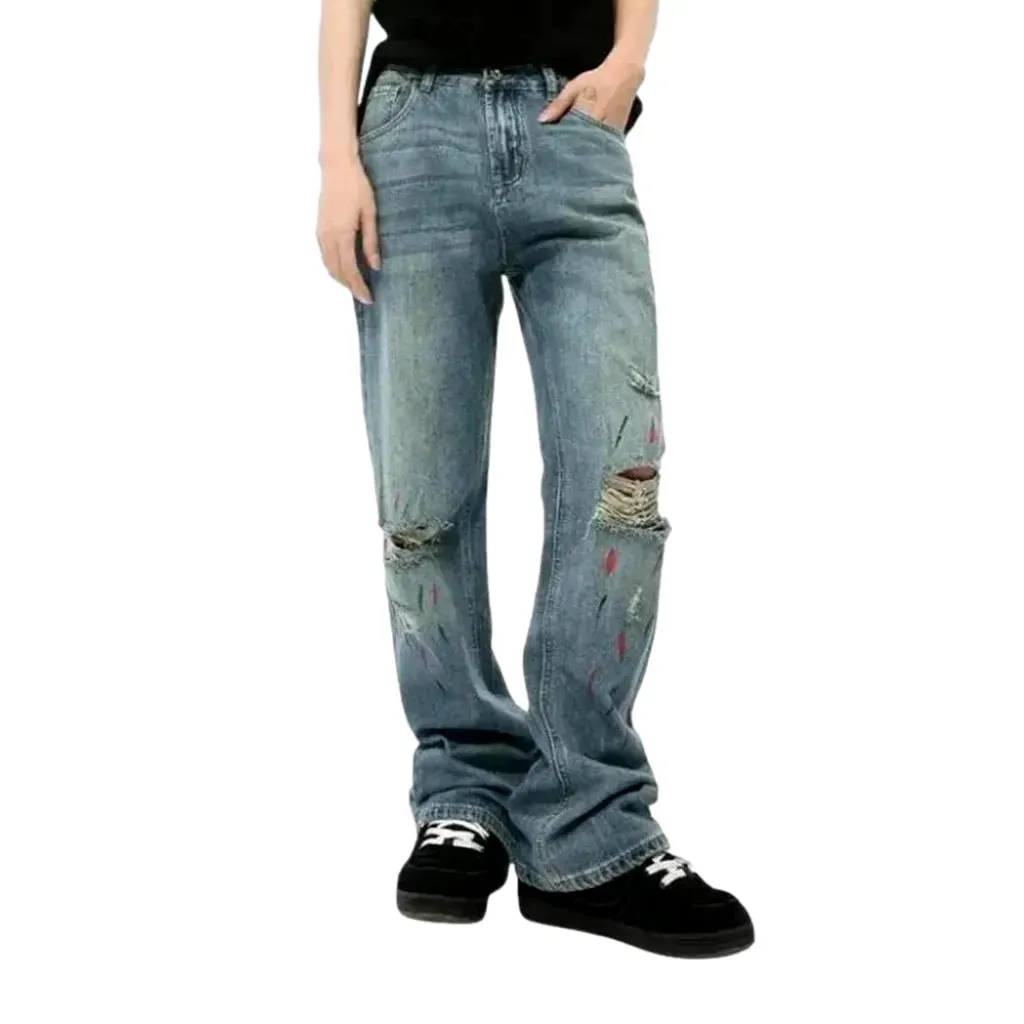 Distressed boot-flare men's jeans