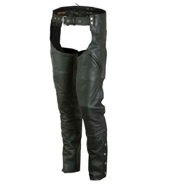 Double Deep Pockets Leather Motorcycle Chaps