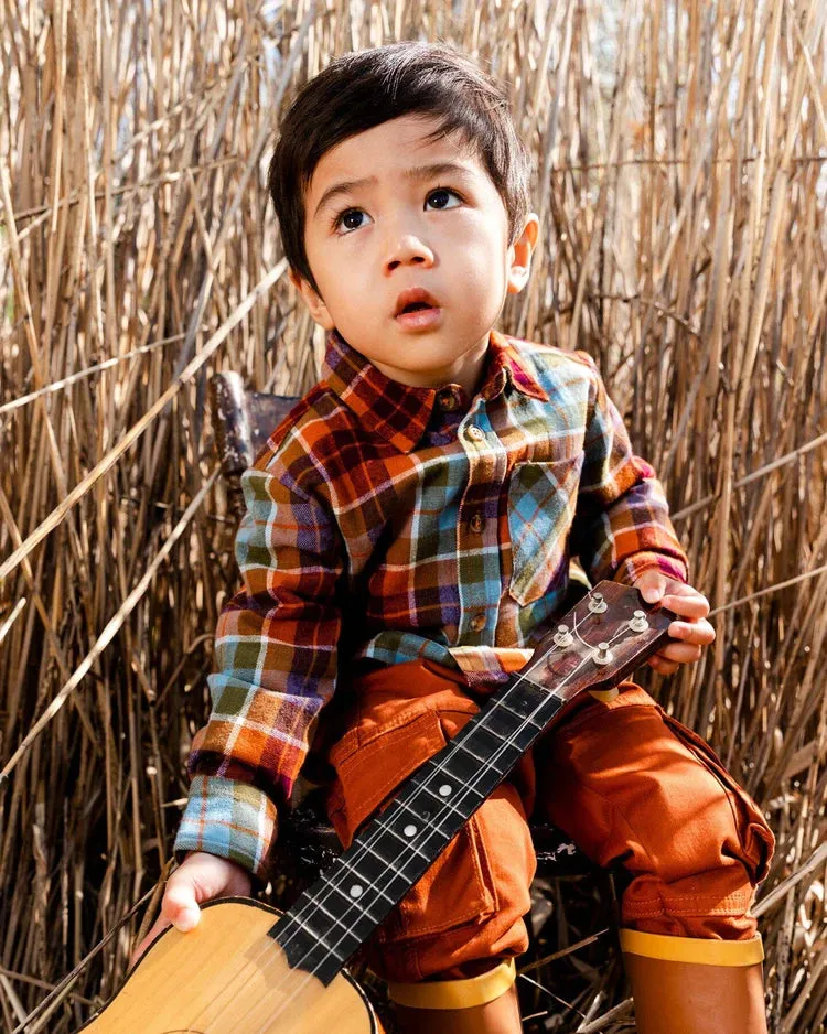 DPD Flannel Shirt Orange and Blue Plaid