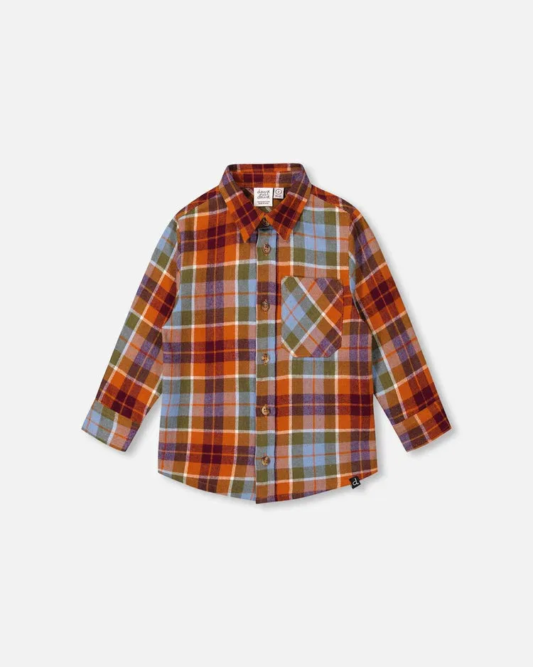 DPD Flannel Shirt Orange and Blue Plaid