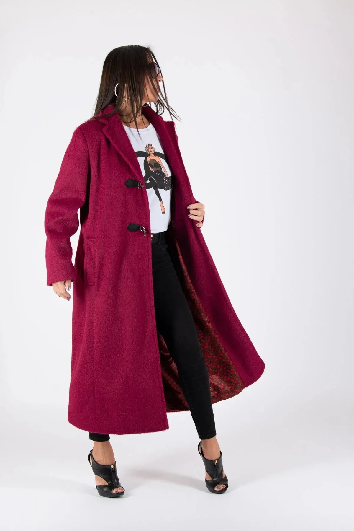 ERIN Burgundy Winter Fur Coat ON SALE