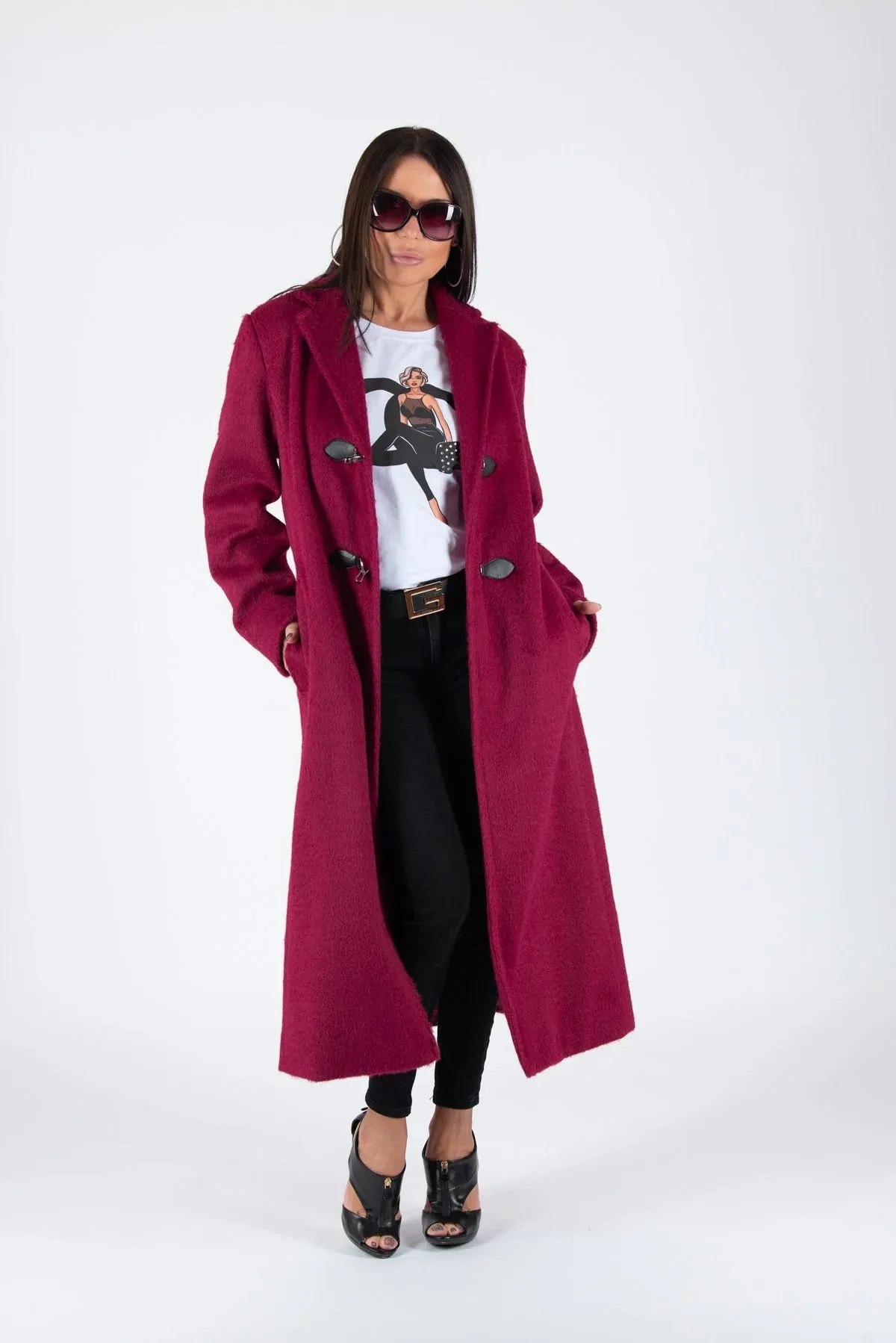 ERIN Burgundy Winter Fur Coat ON SALE