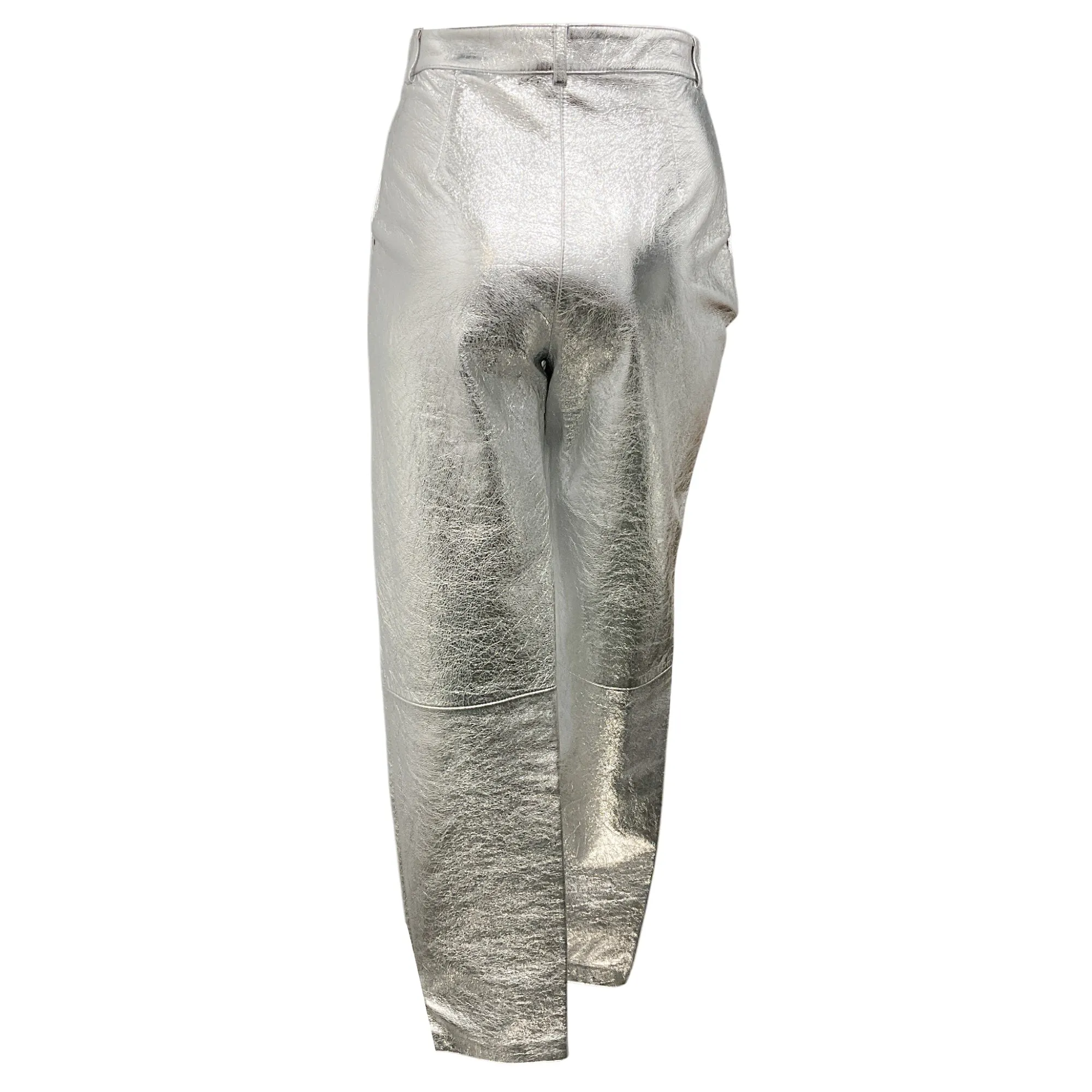 Etro Silver Metallic 2021 Lambskin Leather Ankle Pants