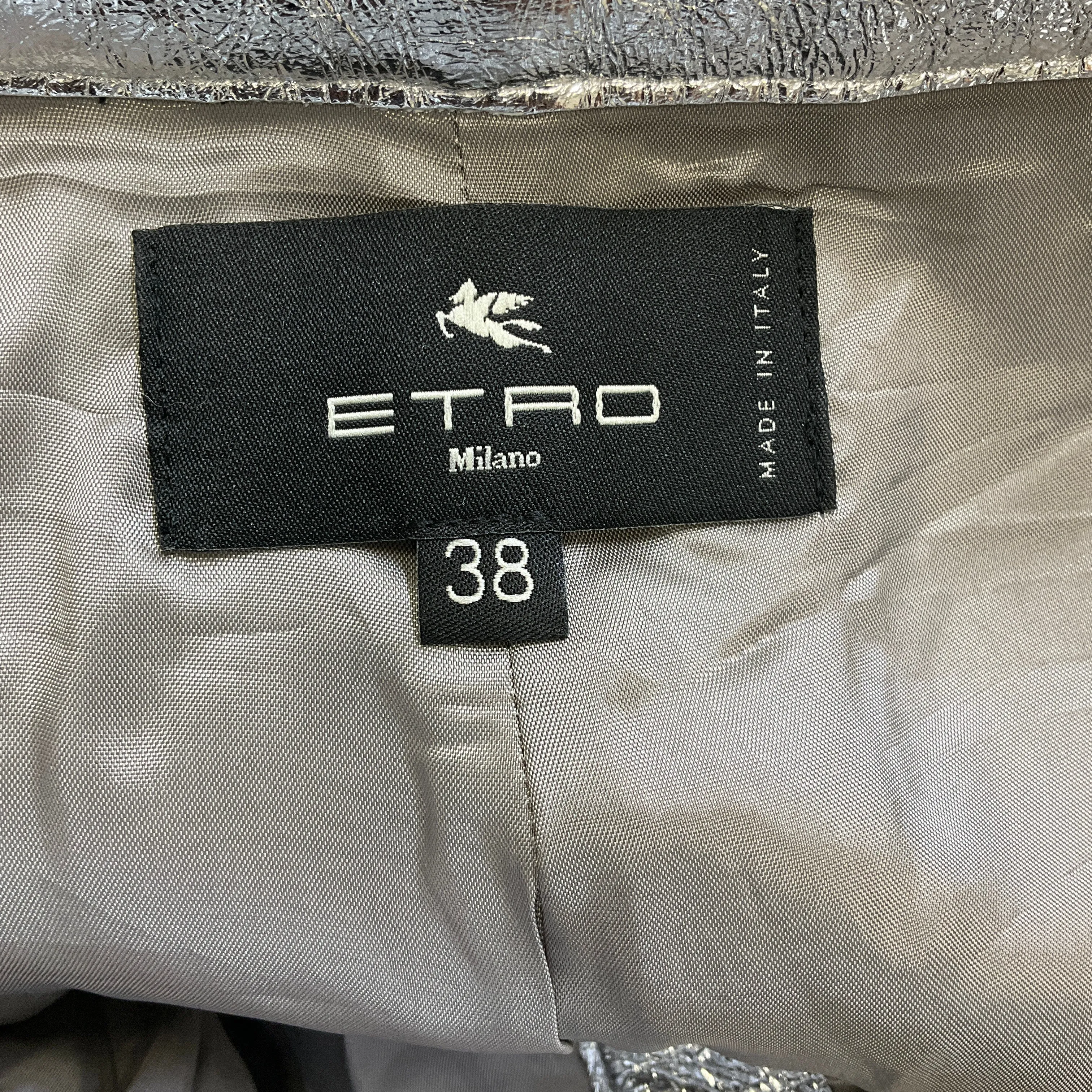 Etro Silver Metallic 2021 Lambskin Leather Ankle Pants