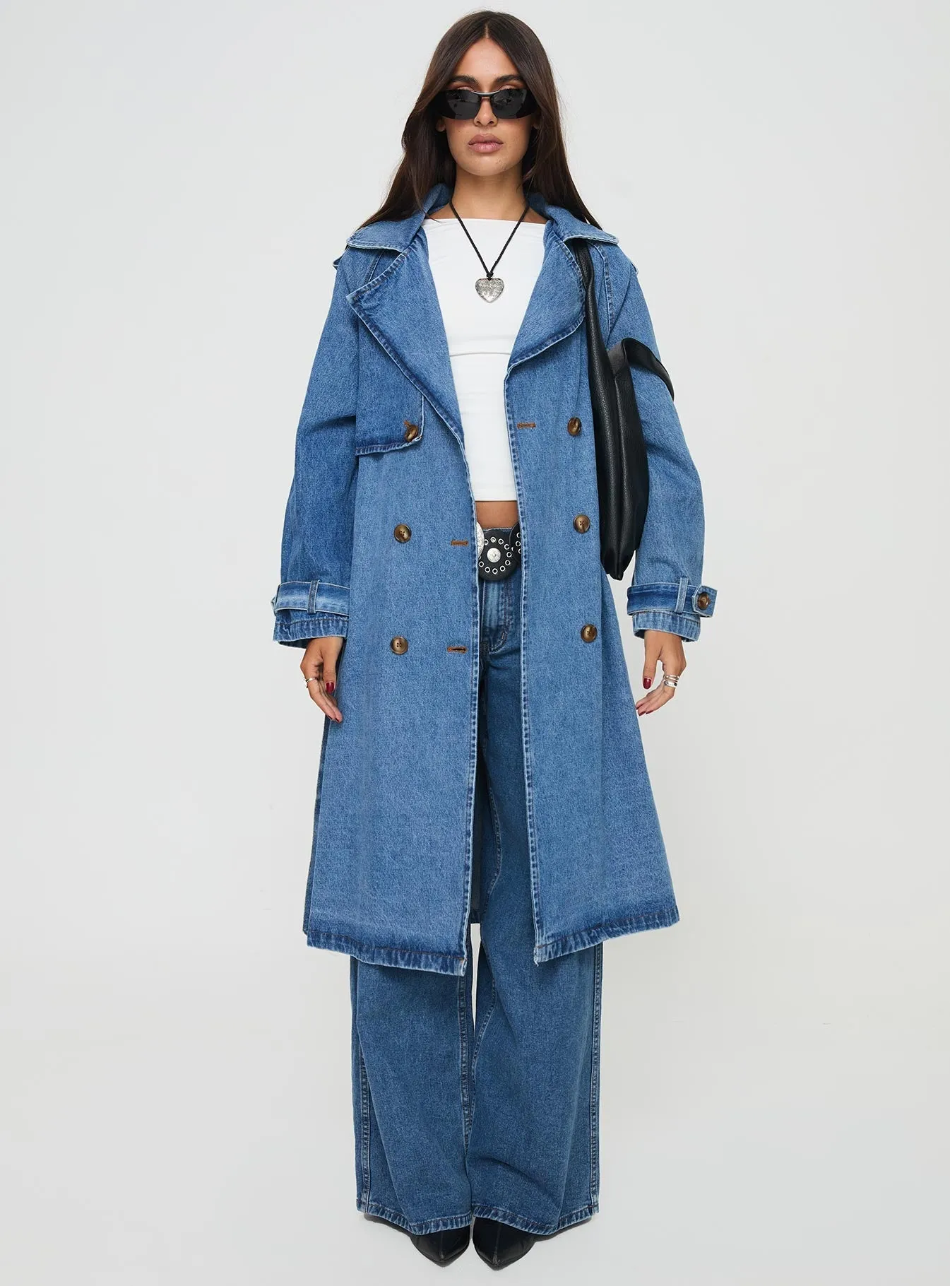 Fashionkova Honeyed Denim Trench Coat Mid Wash