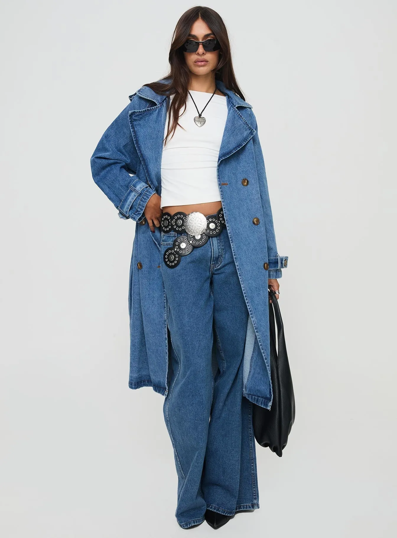 Fashionkova Honeyed Denim Trench Coat Mid Wash