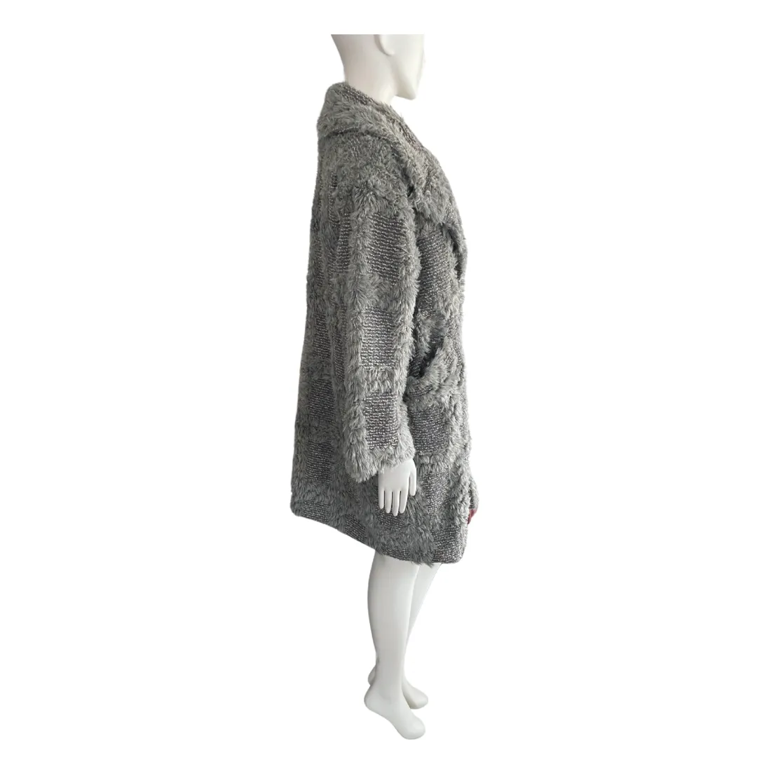 Faux Fur Patchwork Boyfriend Coat Grey Blue SIZE 14