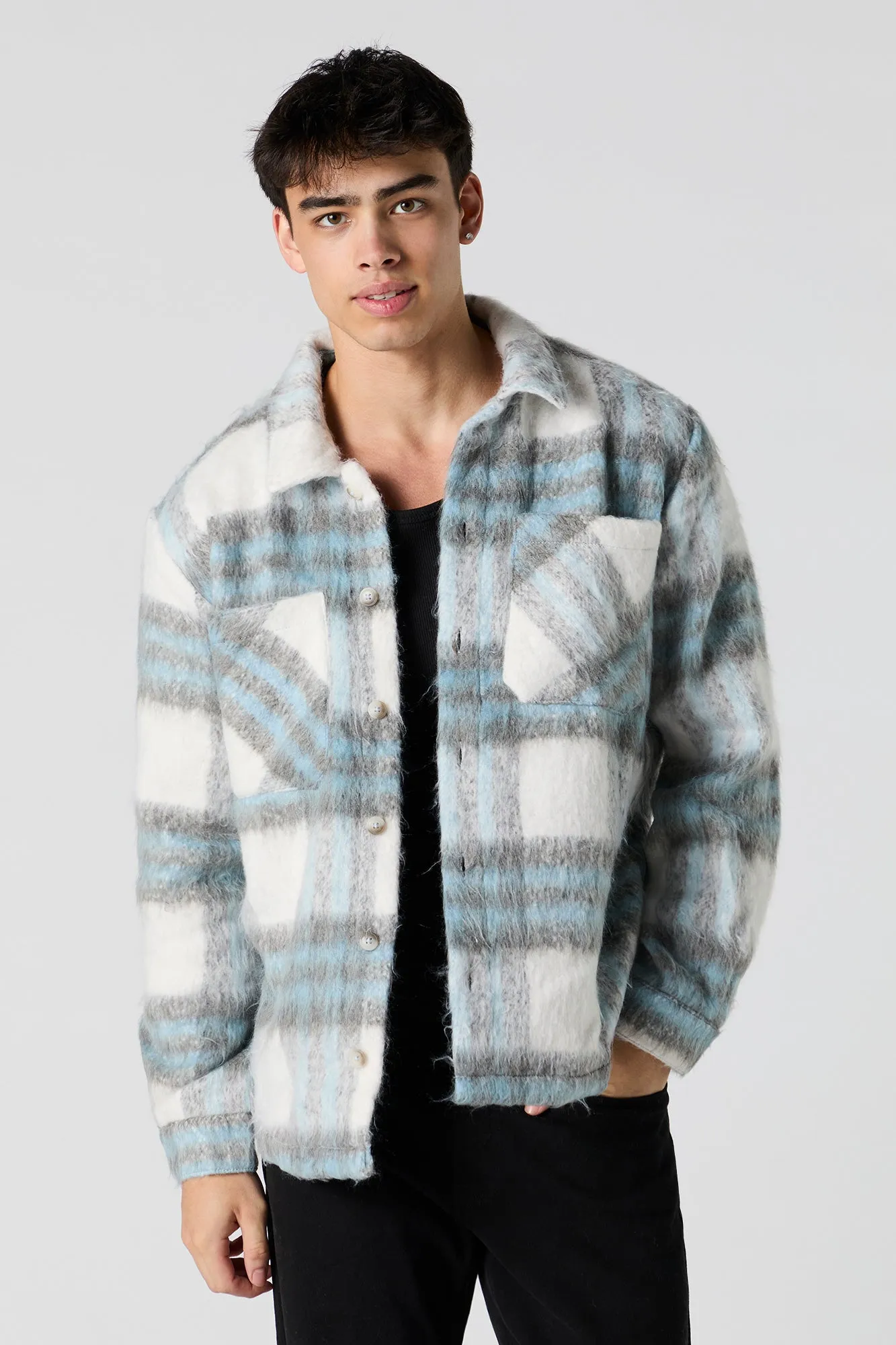 Faux Mohair Plaid Shacket