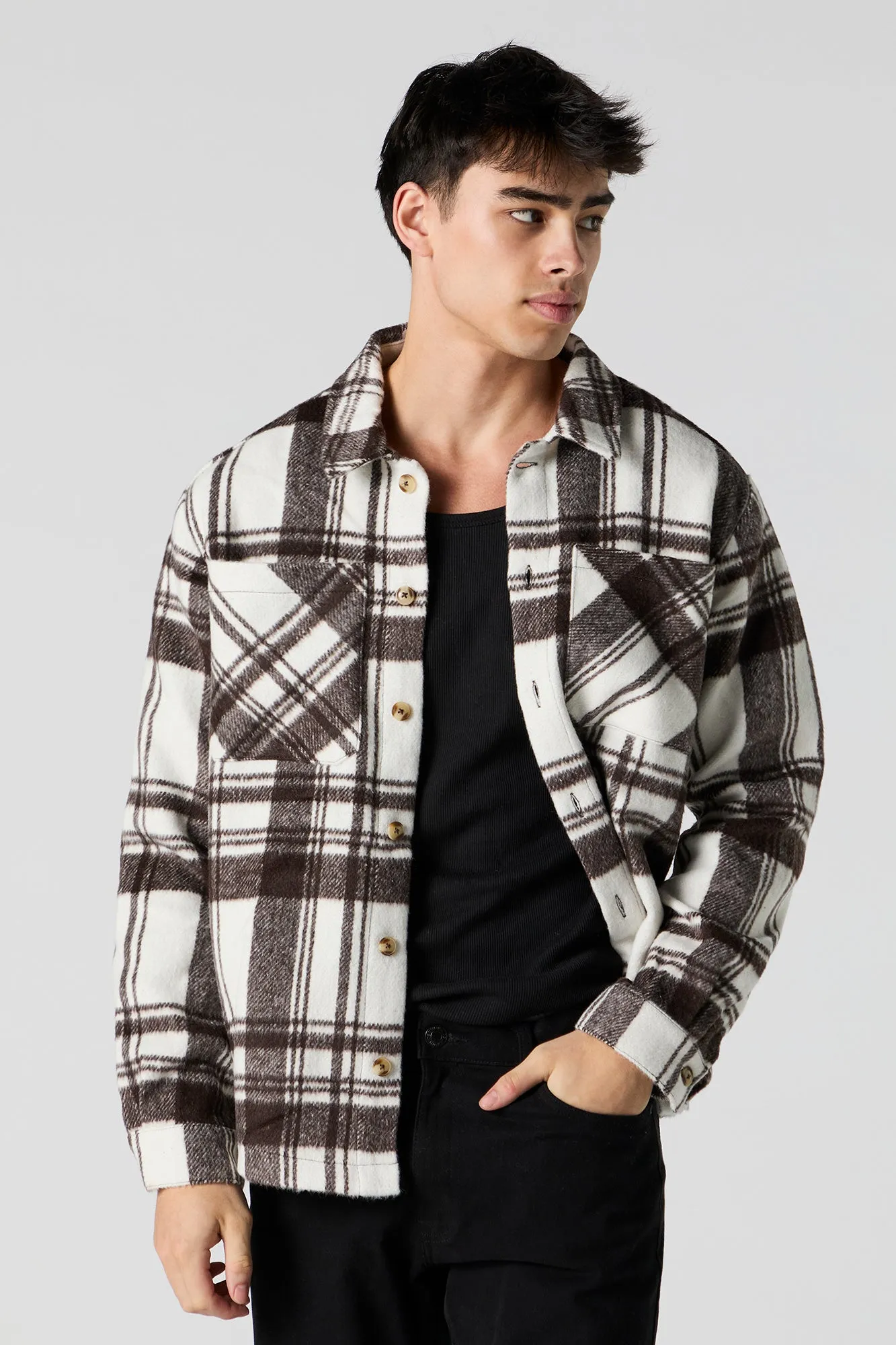 Faux Mohair Plaid Shacket