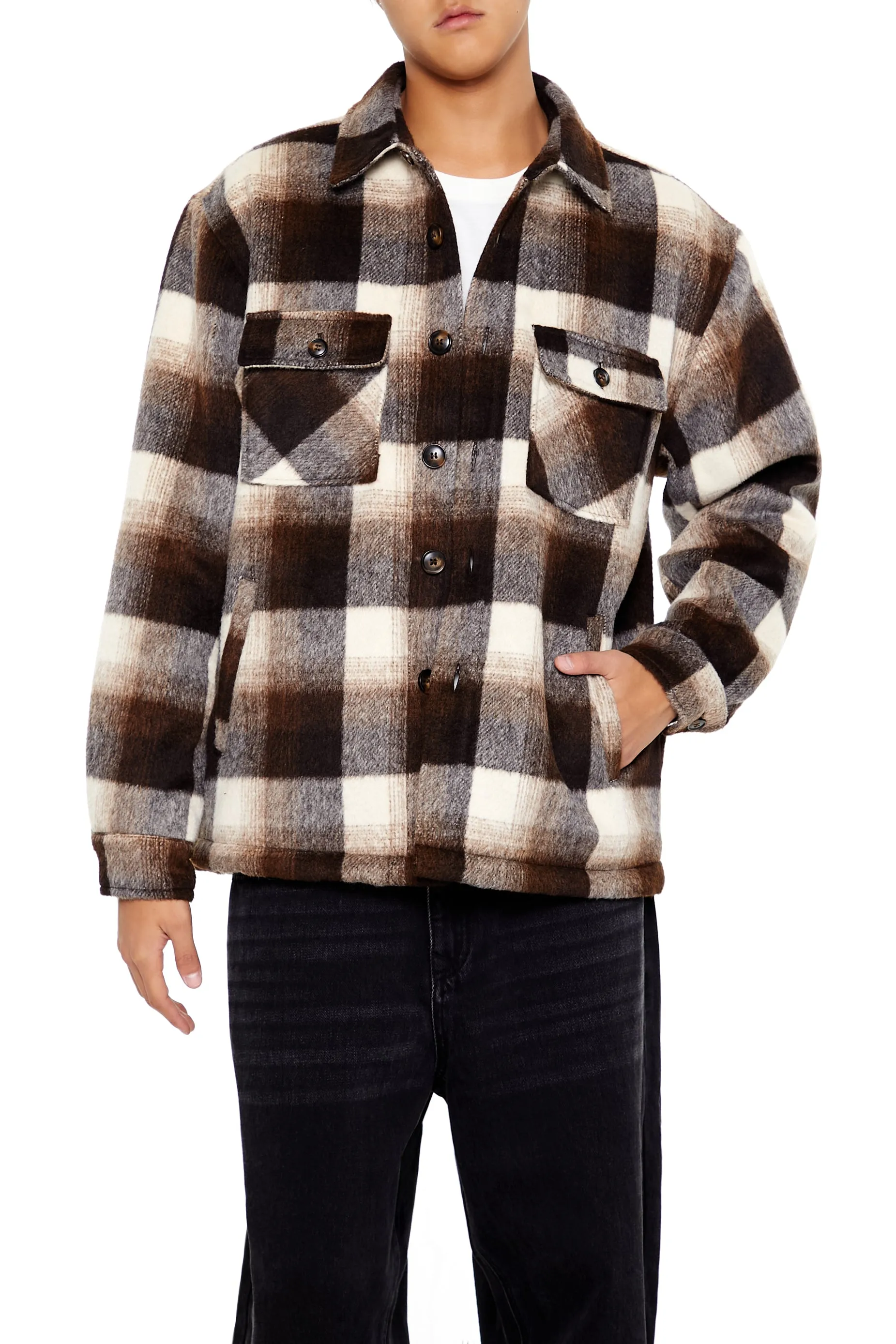 Faux Shearling Plaid Shacket