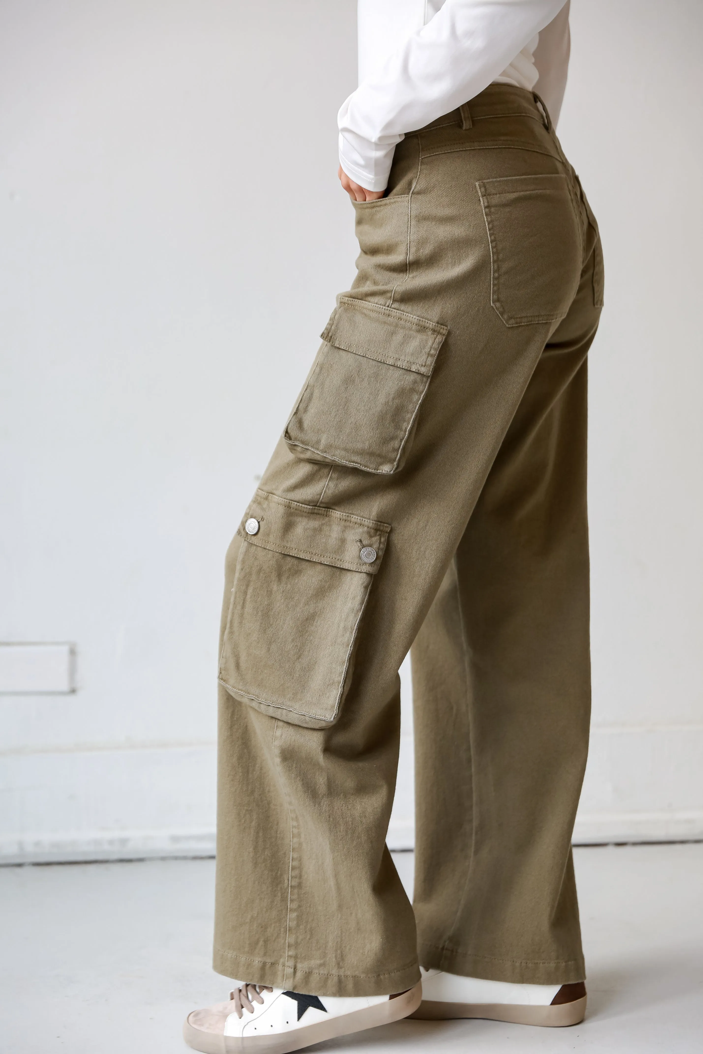 FINAL SALE - Get A Move On It Olive Cargo Jeans