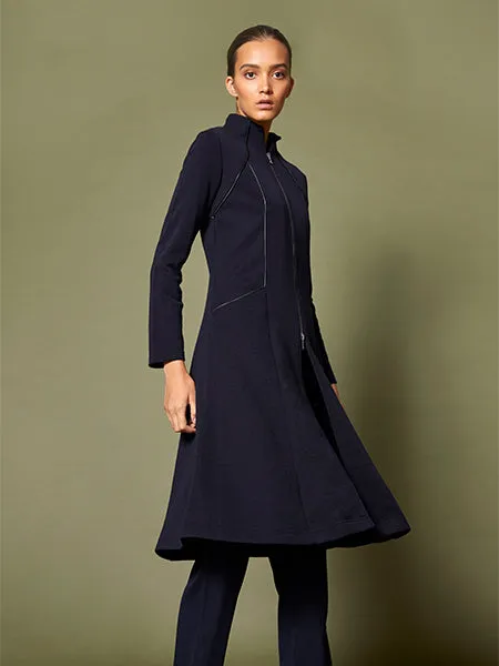 Fit and Flare Coat with Leather Piping