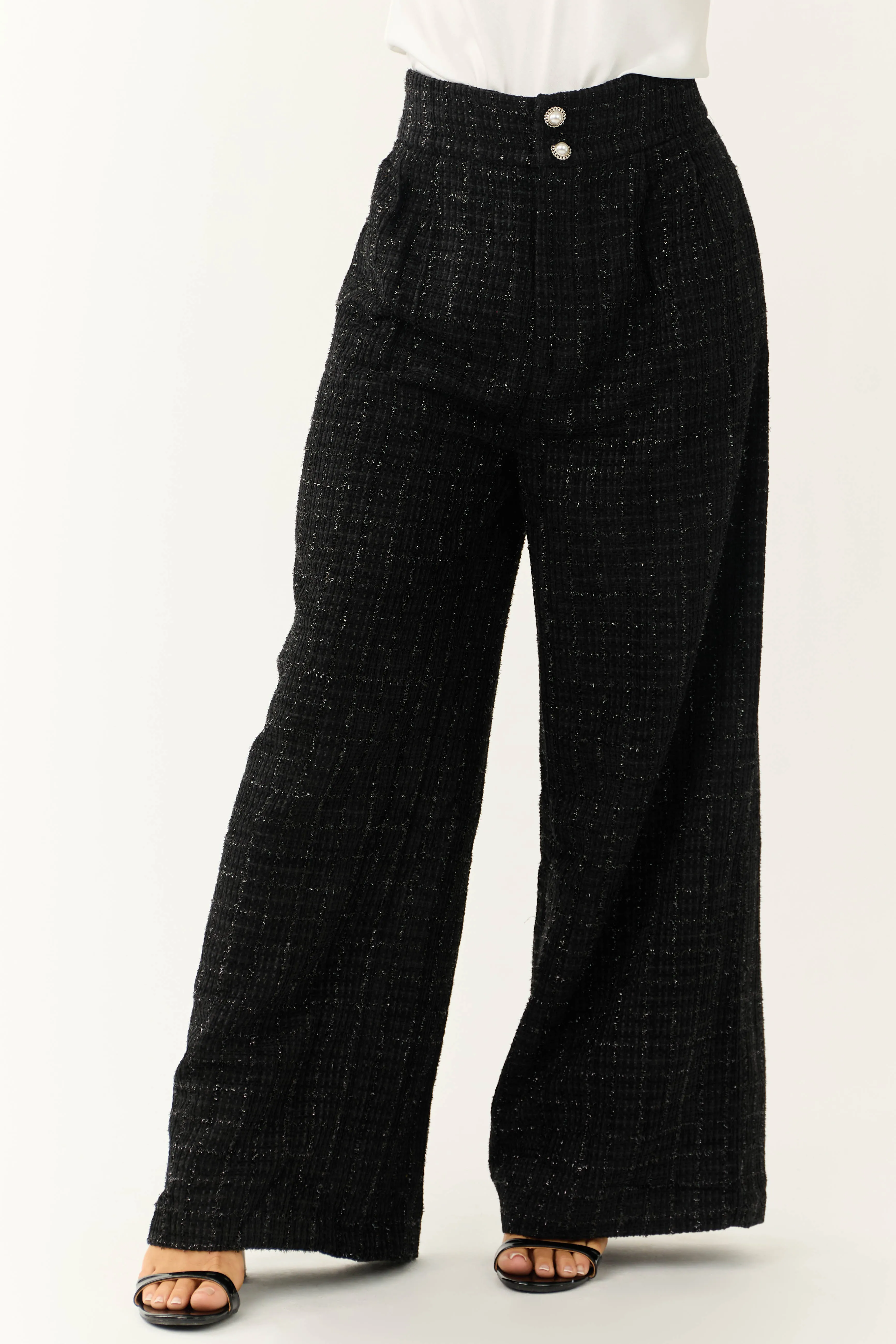 Flying Tomato Black Wide Leg Tweed Pants