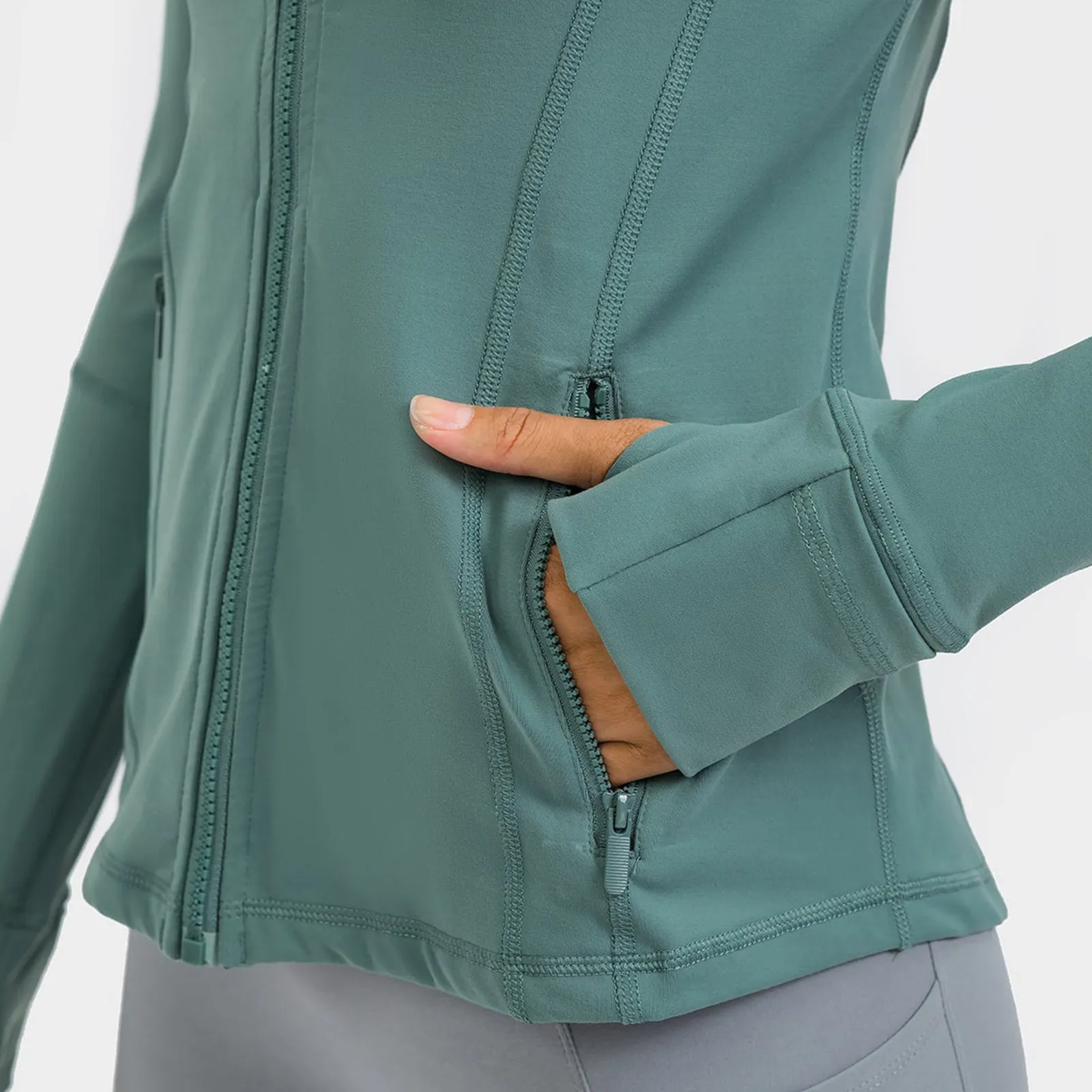 Funnel Neck Zipper Hole Thumb Sports Jacket