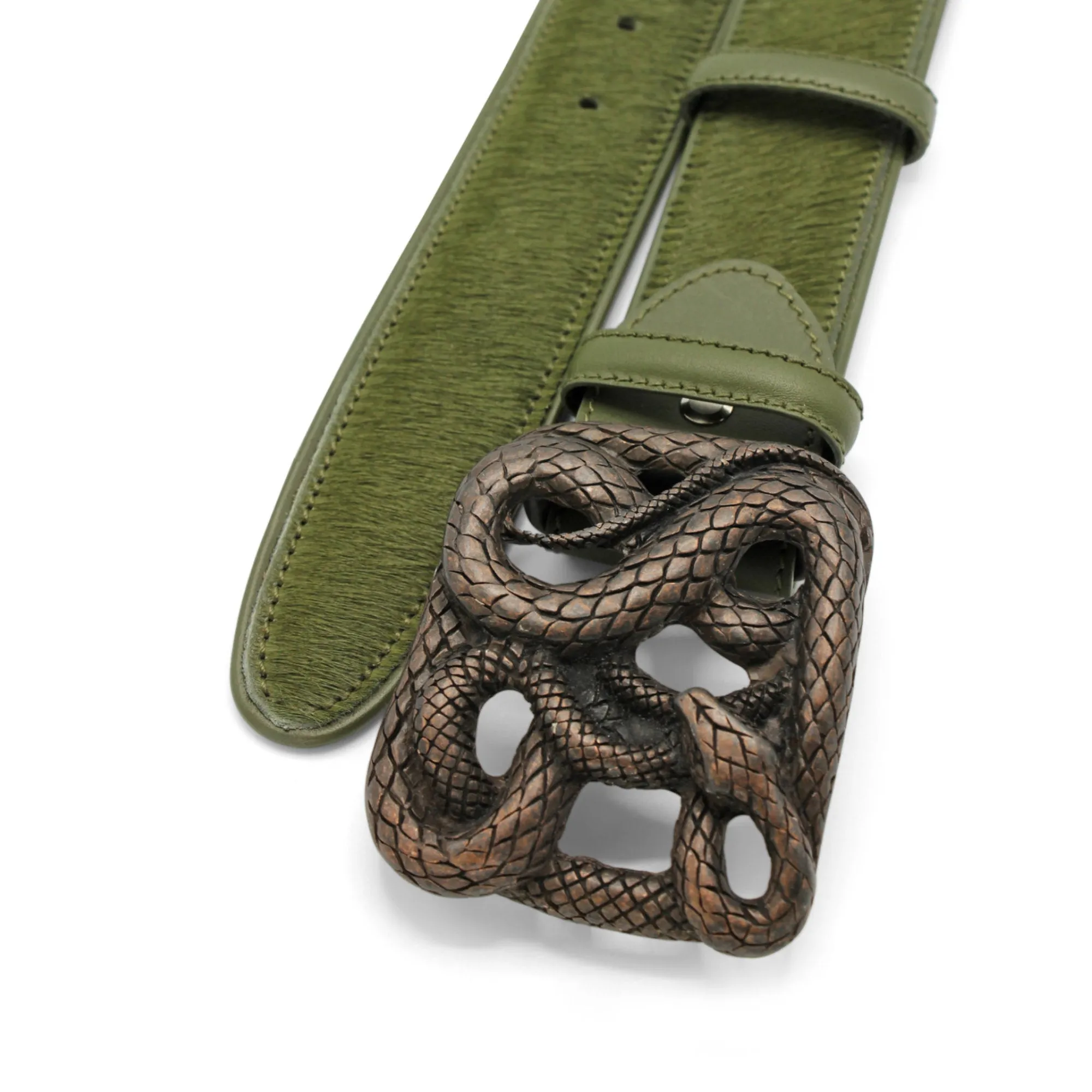 Garland Olive Pony Hair Swirling Snake Belt