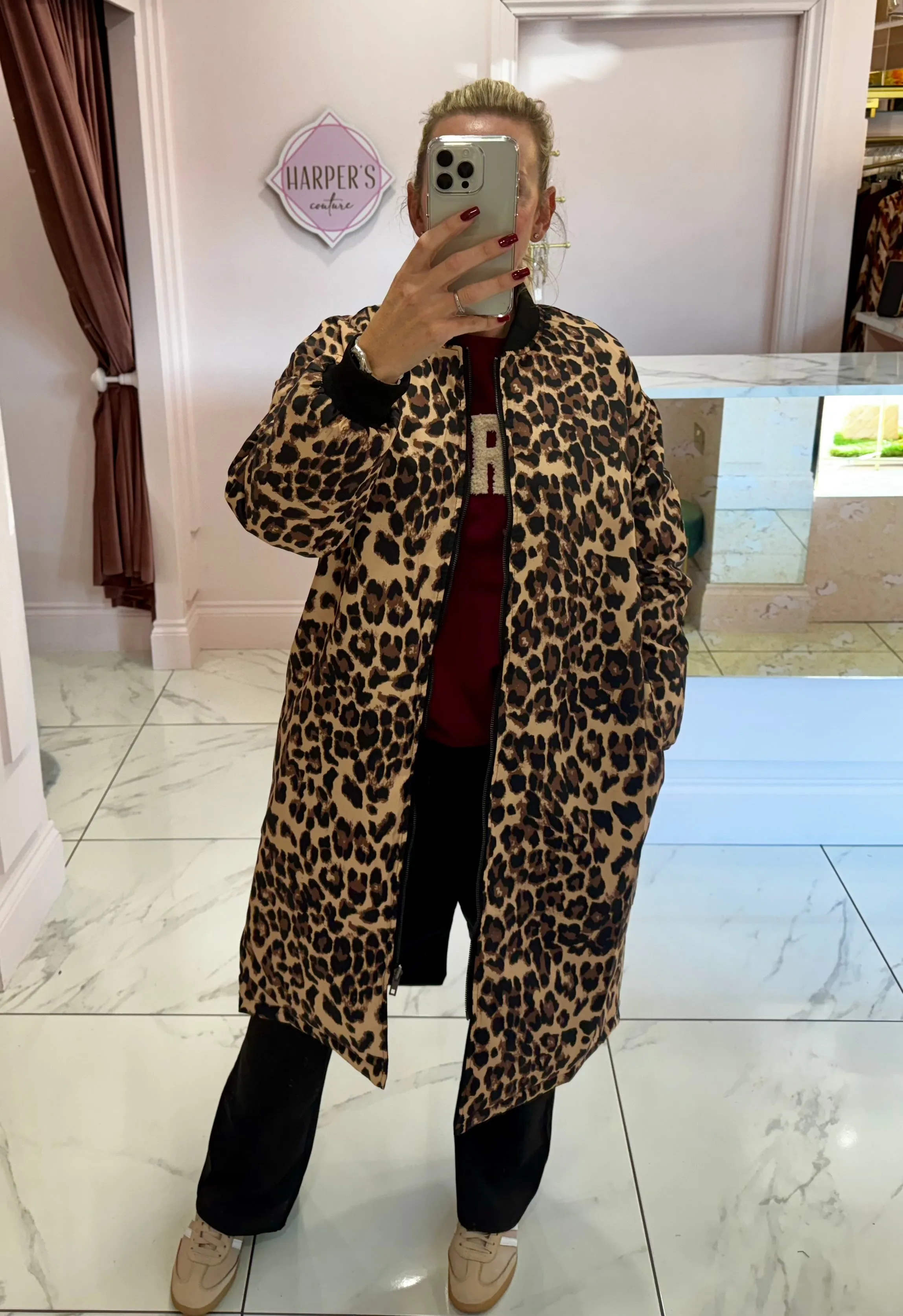 Gaynor Black & Leopard Reversible Longline Coat