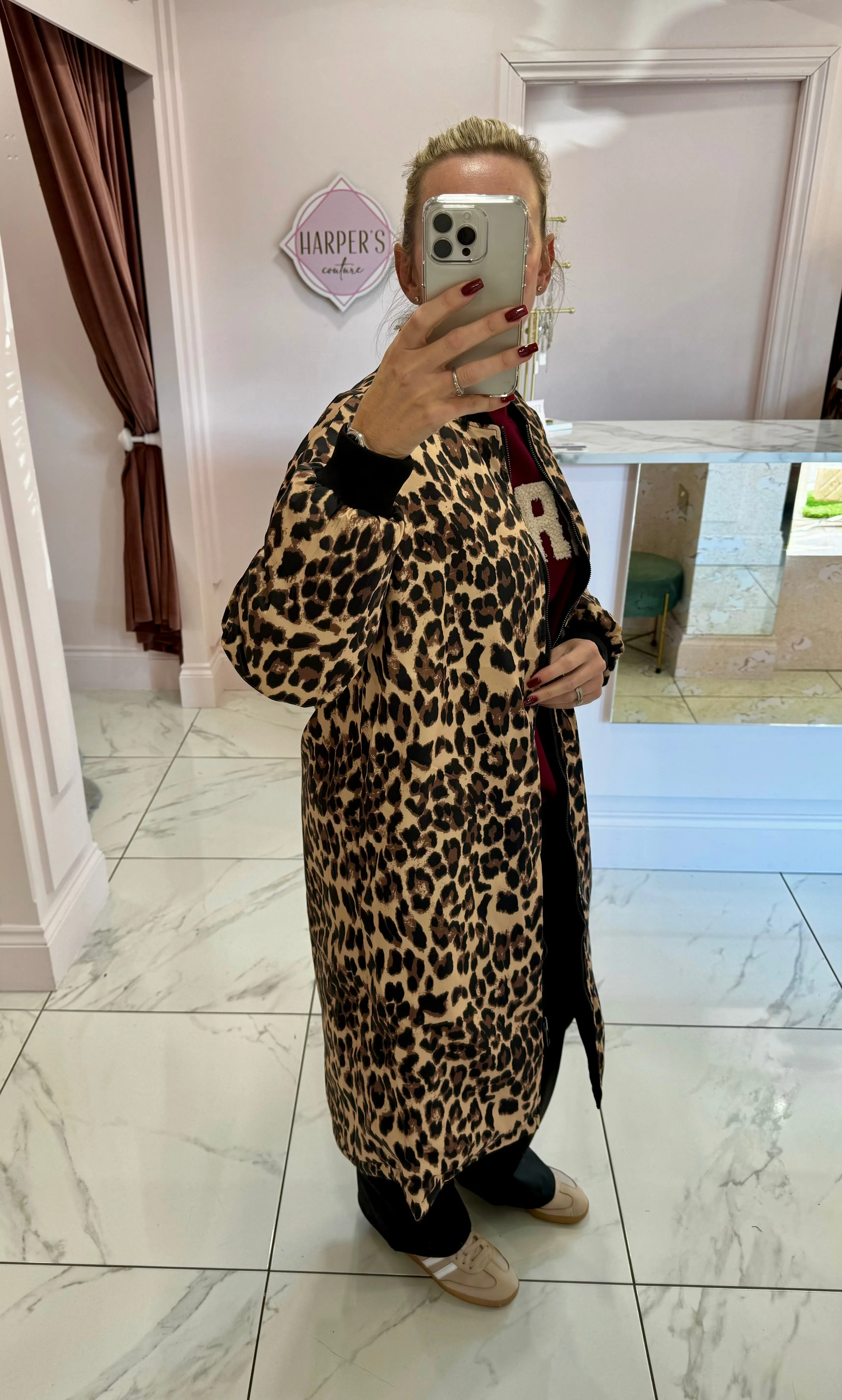 Gaynor Black & Leopard Reversible Longline Coat