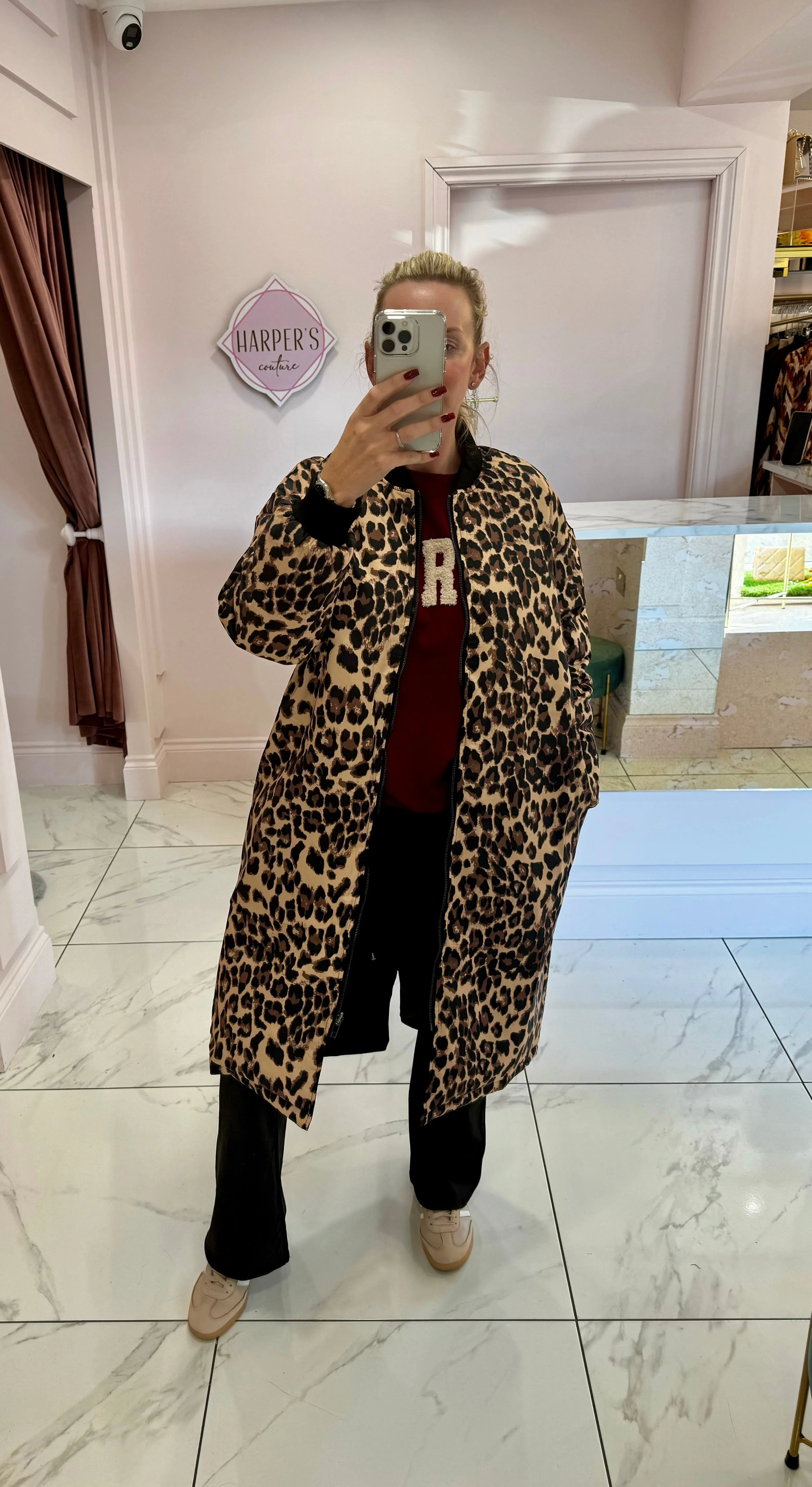 Gaynor Black & Leopard Reversible Longline Coat