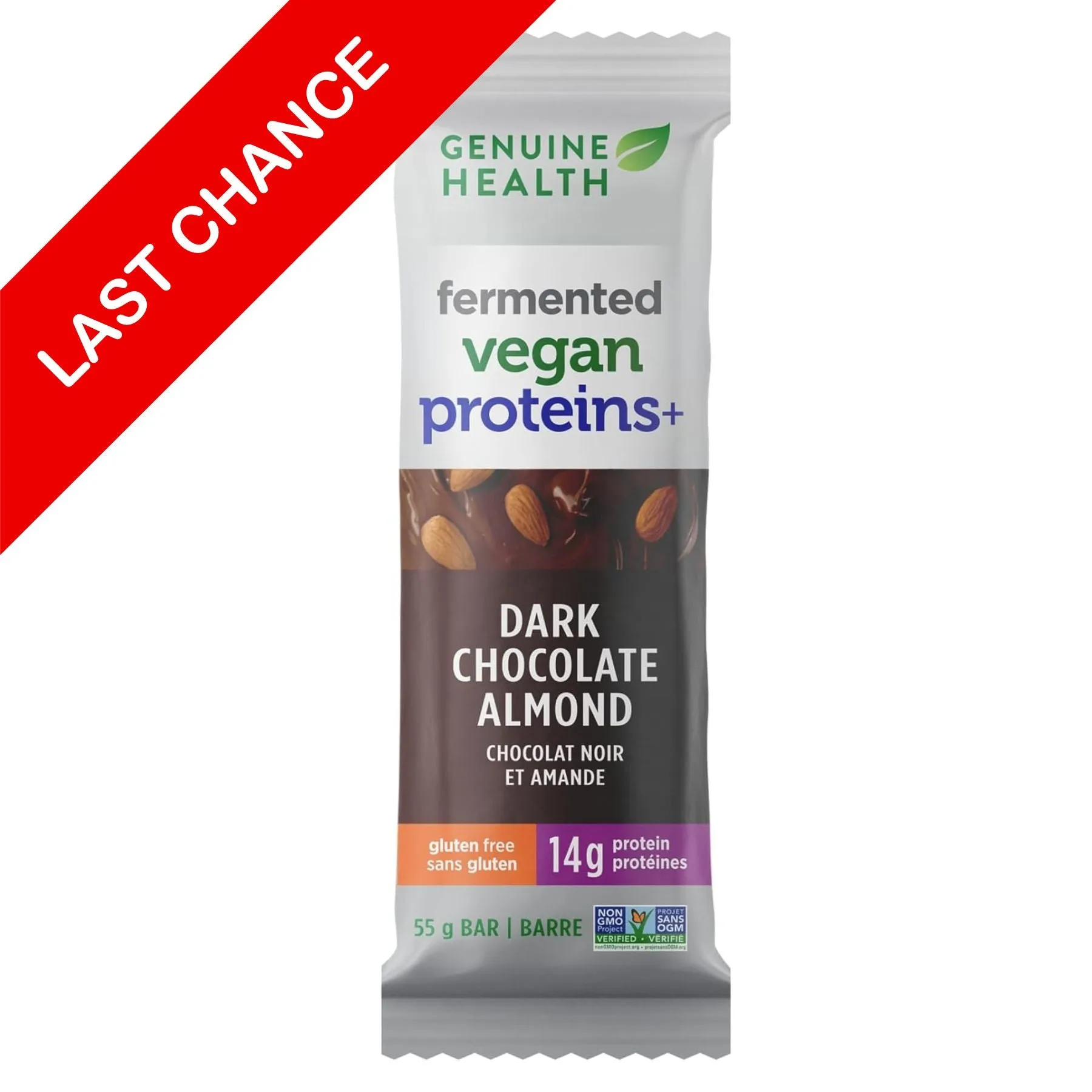 Genuine Health Fermented Vegan Proteins  Bar - Dark Chocolate Almond 55g