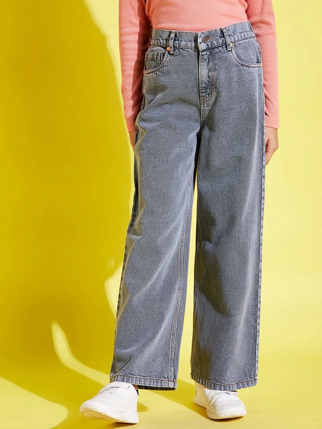 Girls Grey Acid Wash Straight Jeans