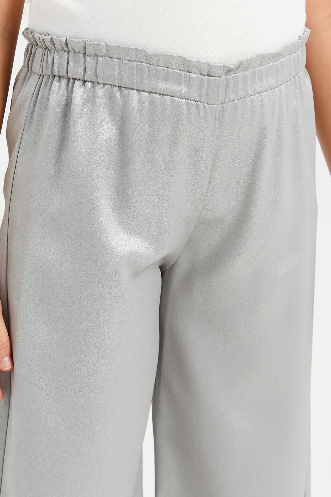 Girls Silver Metallic Pants